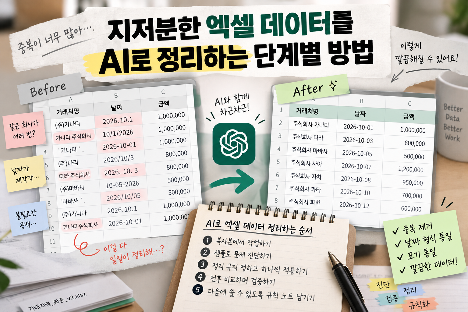 AI로 엑셀 데이터 깔끔하게 정리하기